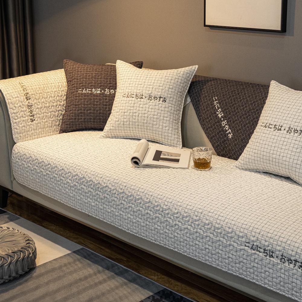 

Черно-белая клетчатая диванная подушка из чистого хлопка в японском и корейском стиле Черно-белый четырехсезонный универсальный чехол Нескользящий чехол на подлокотник 70*70