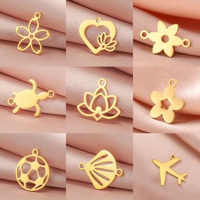 Teamer 5pcs/lot Stainless Steel Mini Charms for Jewelry Making DIY Lotus Flower Turtle Shell Plane Pendant Jewelry Wholesale