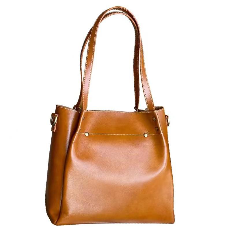 Large Capacity Casual Vertical Leather Tote Bag New Autumn and Winter Fashionable Soft Cowhide Texture Women's Shoulder Bag