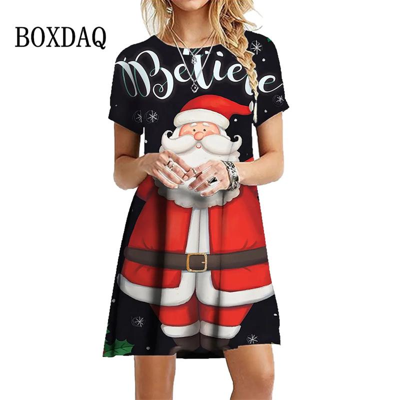 Sommer Damen Weihnachten 3D-Druck Kurzarmkleid