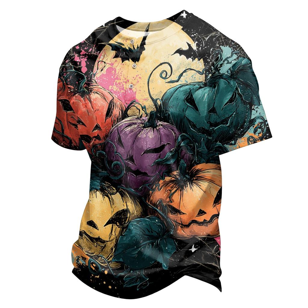 Men's Quick Dry Round Neck Short Sleeve T-Shirt with Halloween Print for Workout and Running