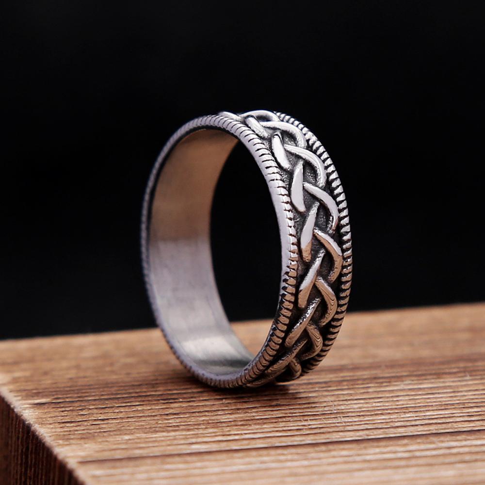 Vintage 316L Stainless Steel Wheat Ring Fashion Nordic Viking Celtic Knot Ring for Men Women Simple Party Jewelry Gift Wholesale