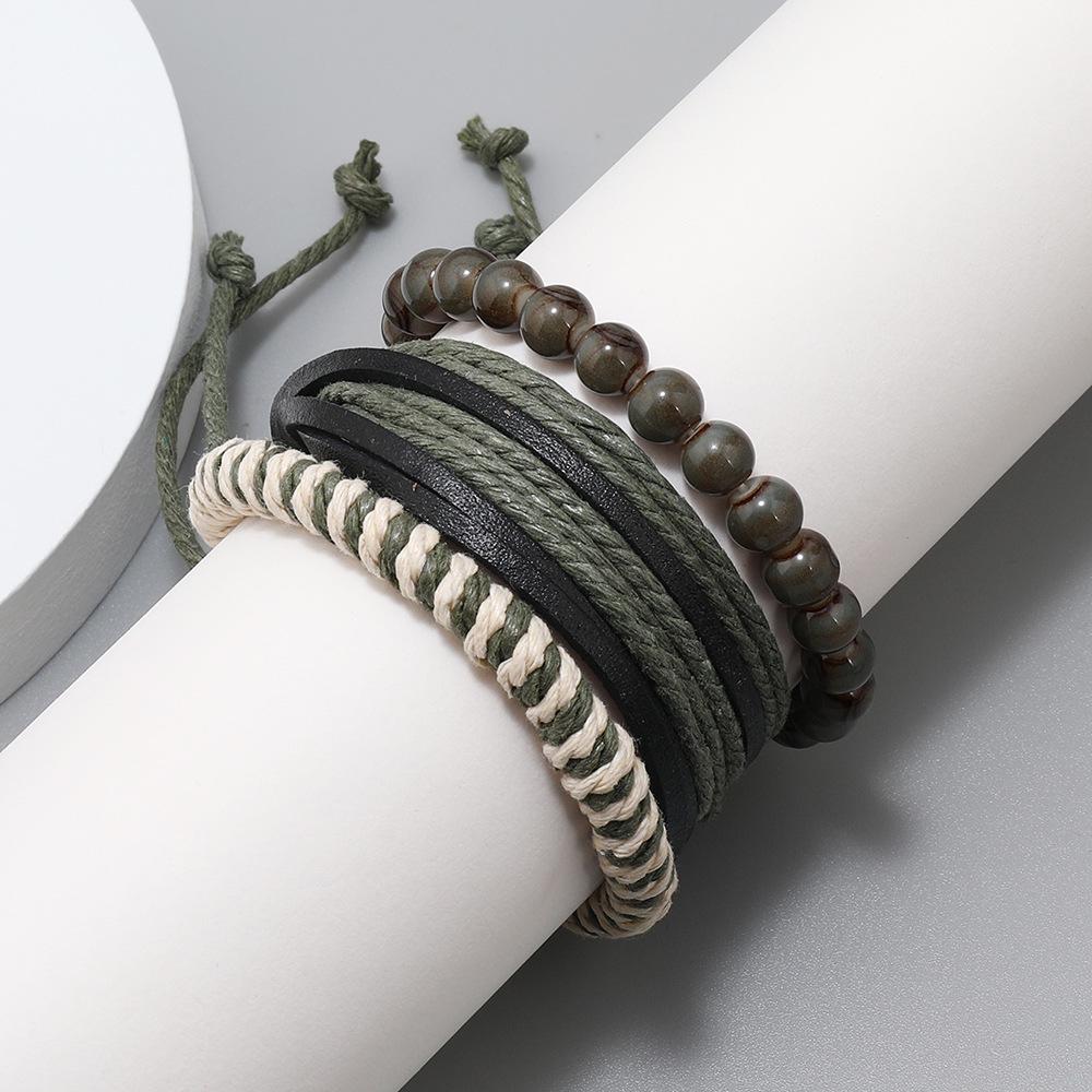 Handgefertigtes mehrlagiges geflochtenes Lederarmband-Set - Europäischer & Amerikanischer Stil für Männer