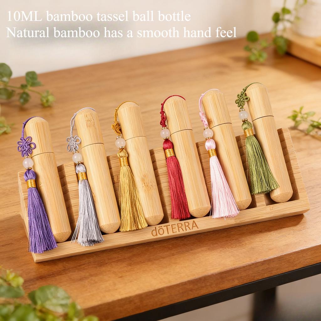 10ml Bamboo Roll On Bottles With Tassel Glass Insert Refillable For Essential Oil Perfume Engravable Travel Portable Empty Vials