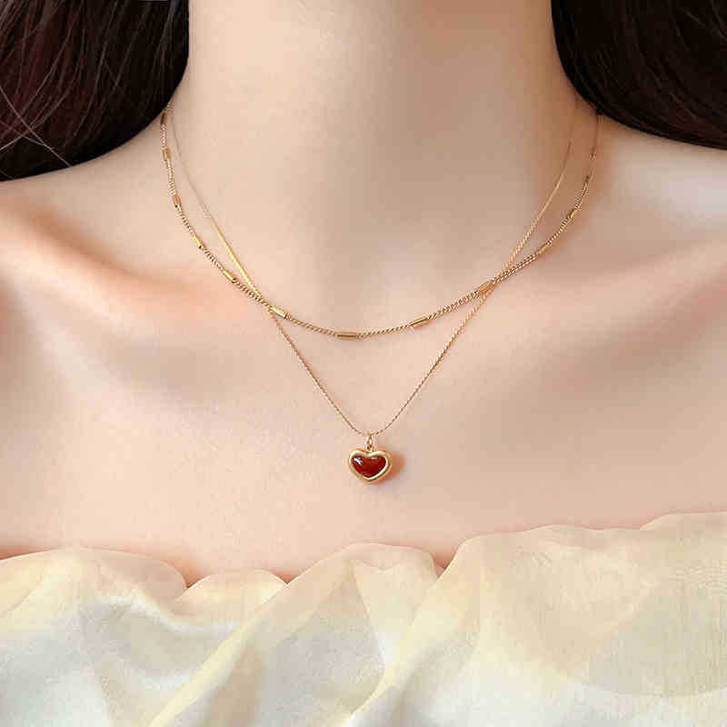 Titanium Steel Stainless Steel Oil Drop Love Pendant Necklace Simple Clavicle Chain Stacked Wind Necklace
