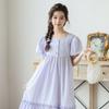 Girls' Fashion Light Purple Dress Summer Children's Elegant Puff Sleeve Cotton Dress
