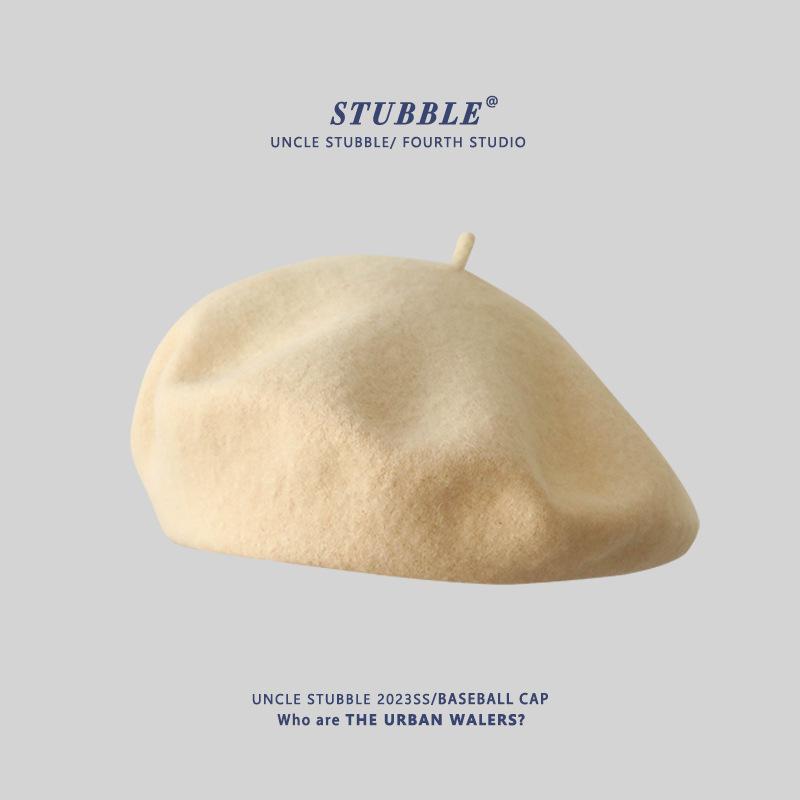 Autumn and Winter Wool Berets for Girls Artistic and Retro Versatile Painter Hats Solid Color Flower Bud Hats