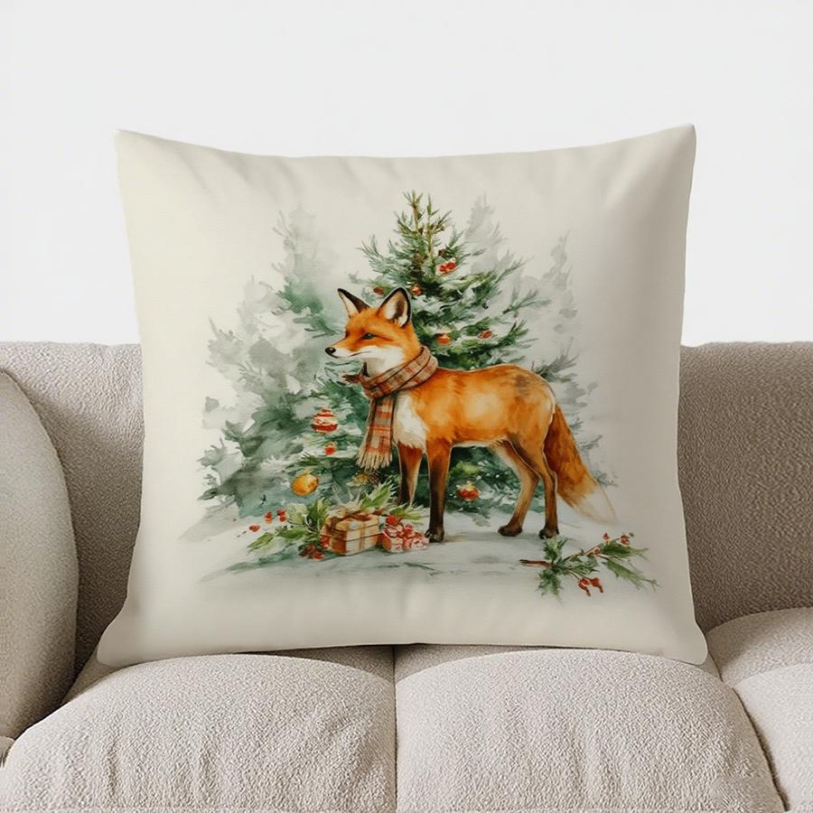 Home Decor Deer With Christmas Tree And Gifts Pillow Cover Pattern Cushion Cover Suitable For Sofa Bedroom Car Pillow Cover
