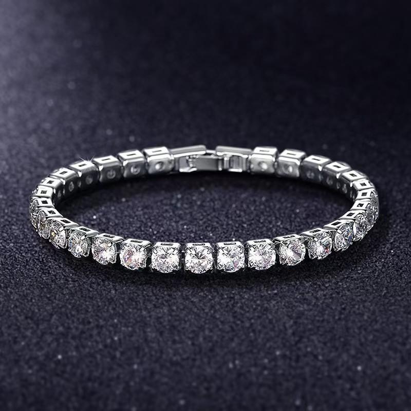 Stainless Steel 4mm Zircon Bracelet Women s Single Row Round Full Diamond Simple Temperament Jewelry 17cm