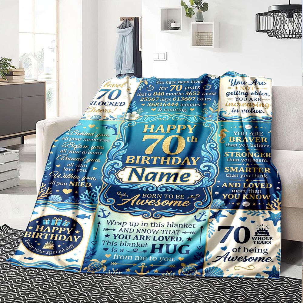 70Th Birthday Celebration Blanket Customize Your Name Warmthful Decor Perfect For Sofa Couch Office Bed Picnics For All Occasions Stylish Decor