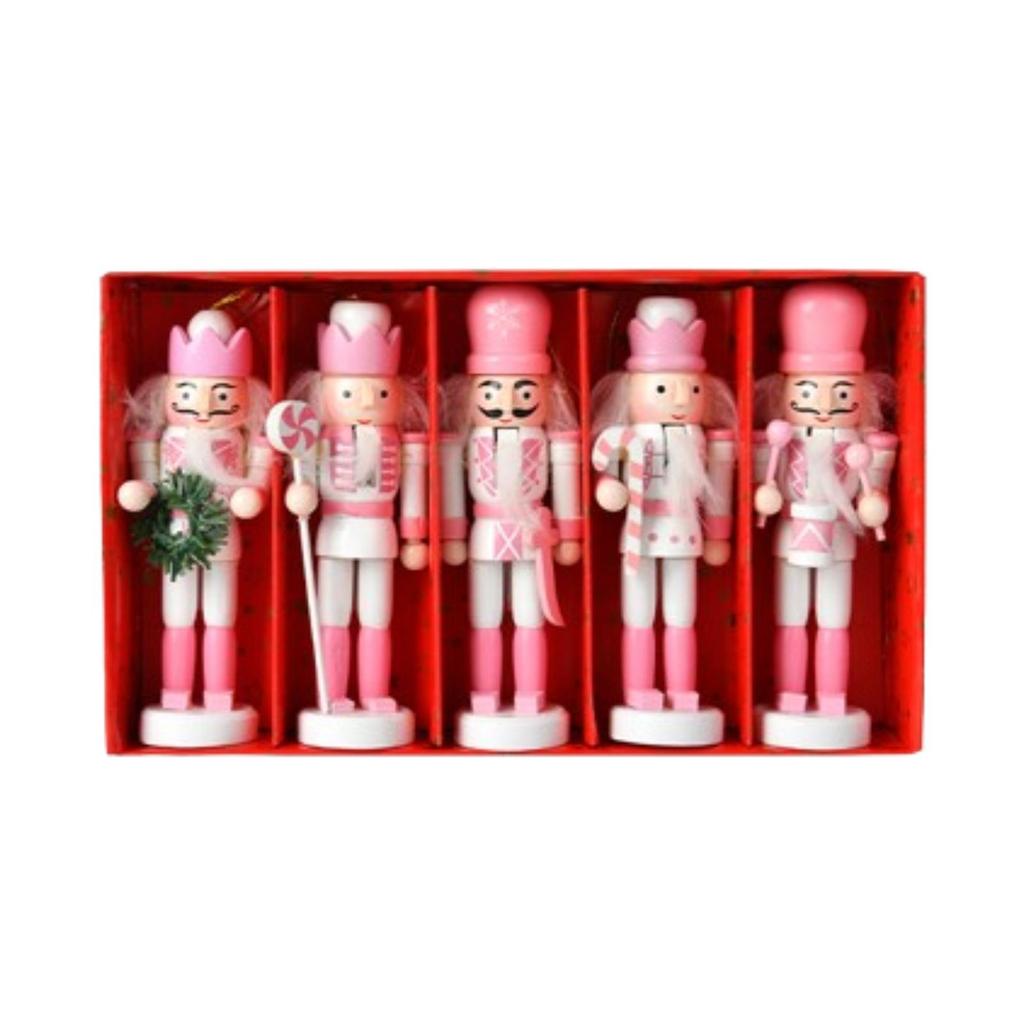 5x Wooden Nutcracker Figures Crafts Tabletop Christmas Hanging Decorations