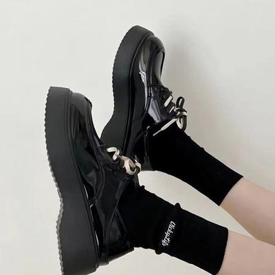 Petites chaussures en cuir plateforme style britannique petites chaussures en cuir double laçage étudiant printemps nouveau semelle épaisse