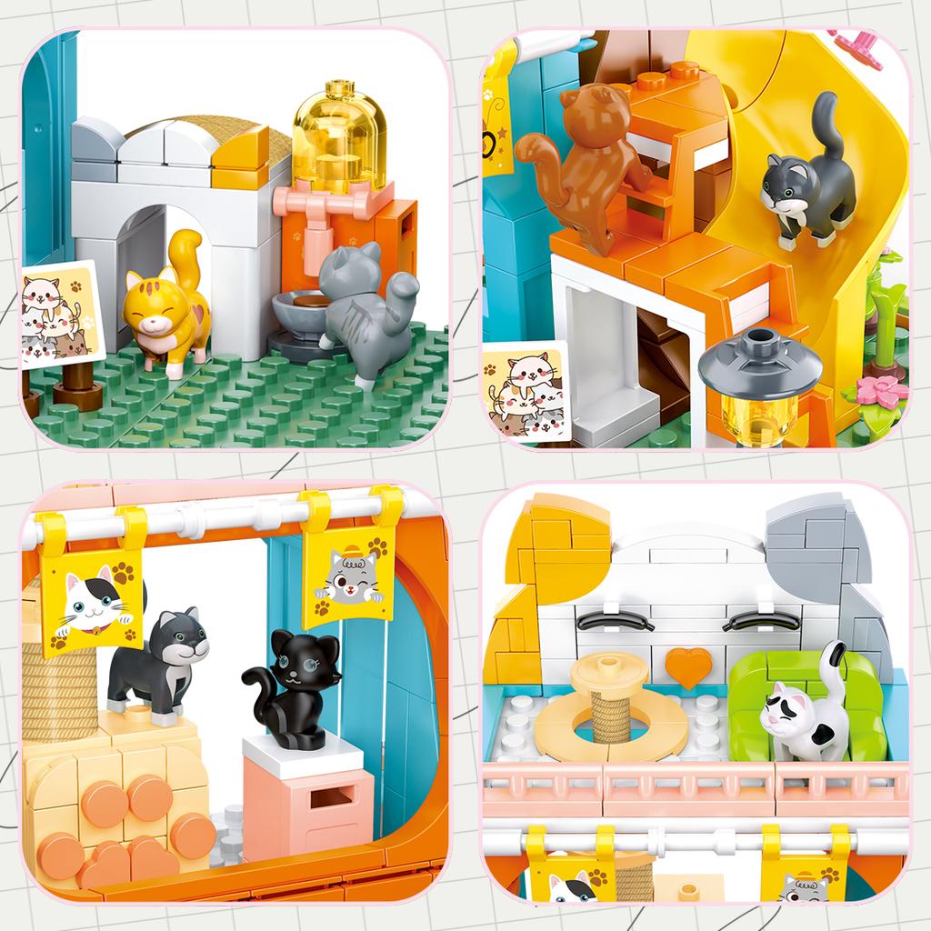 Non-Toxic 521Pcs Cute Cat Home Building Blocks Slide Cherry Tree Building Model Bricks Set With Figures Kids Educational Toys Holiday Gift