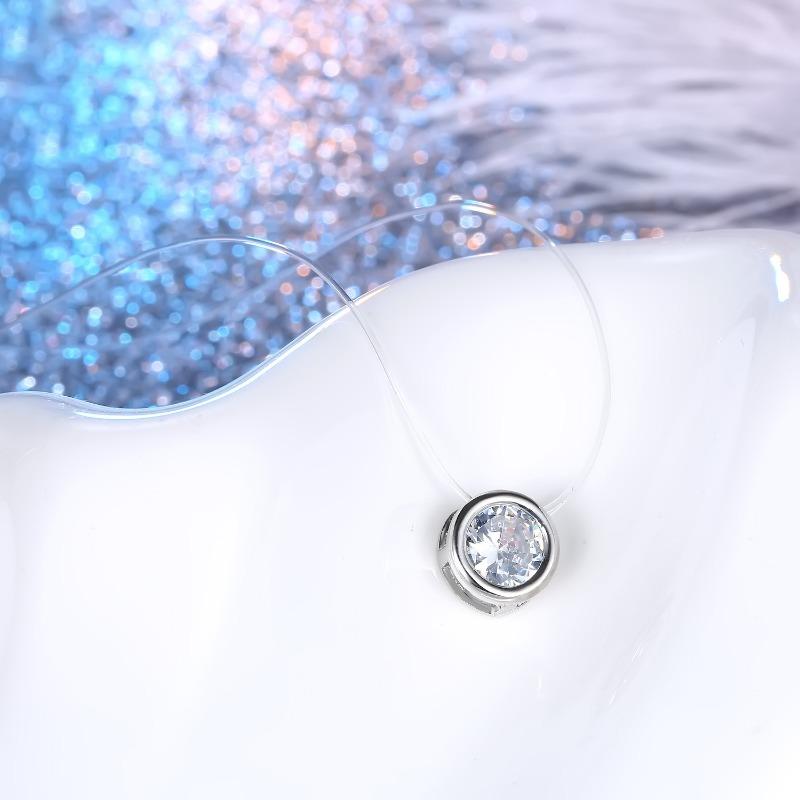 

Women Minimalist Invisible Fish Line Round Crystal Gold Bezel Setting Pendant Necklace 1pcs срібний