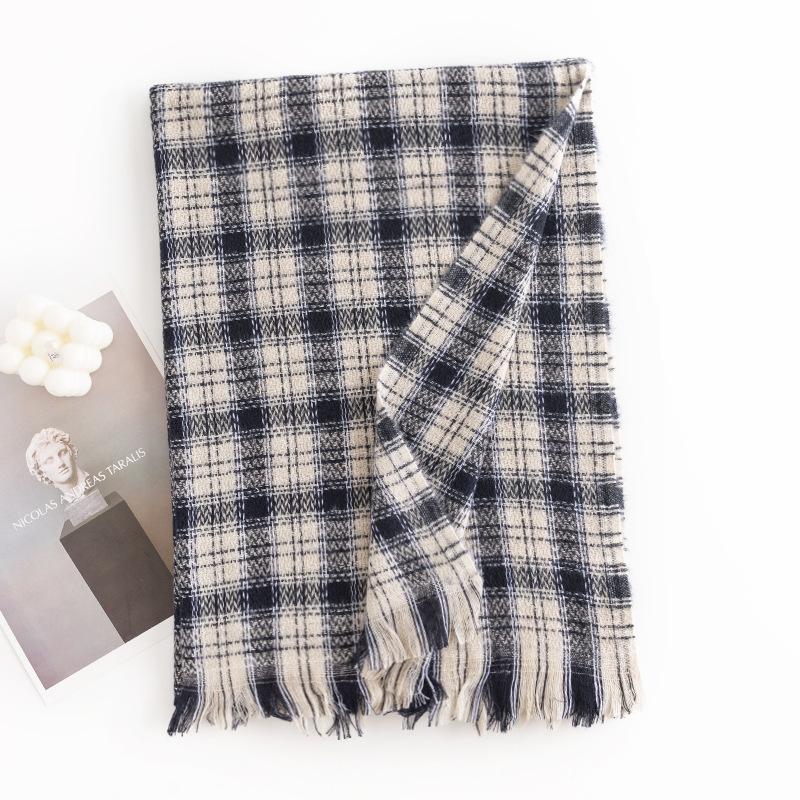 New Korean Style Imitation Cashmere Scarf with High End Atmosphere for Women Autumn and Winter Plaid Scarf and Winter Shawl Dual Use