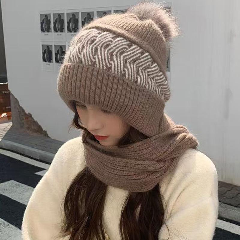 1PC Hat Windproof Earmuffs Knitted Hat Integrated Scarf Cozy Ear-Protecting Warm Set Fashionable