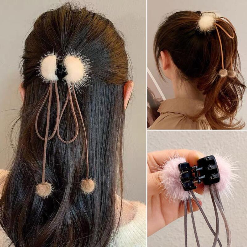 Women s Winter Accessories Pom Pom Clip Hairpin A25035_Wine