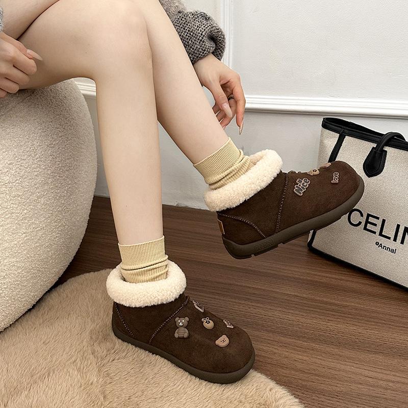 Women's lightweight thick sole winter insulation cartoon fur one snow boots non-slip shock wear casual sports cotton boots