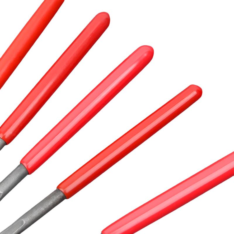 Assorted Mini Steel File Set: Triangular & Semicircle Grinding Tools with Plastic Handle