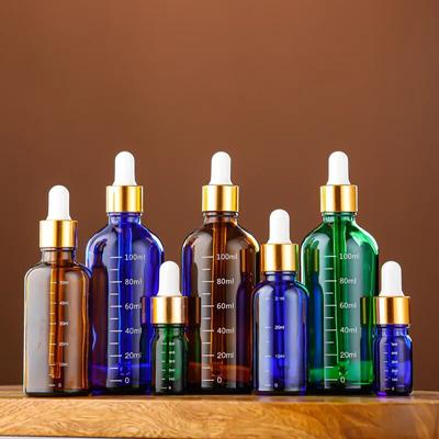 Dropper Bottles with Scale 5ml-100ml Reagent Eye Drop Amber Glass Aromatherapy Liquid Pipette Bottle Travel Refillable Bottles