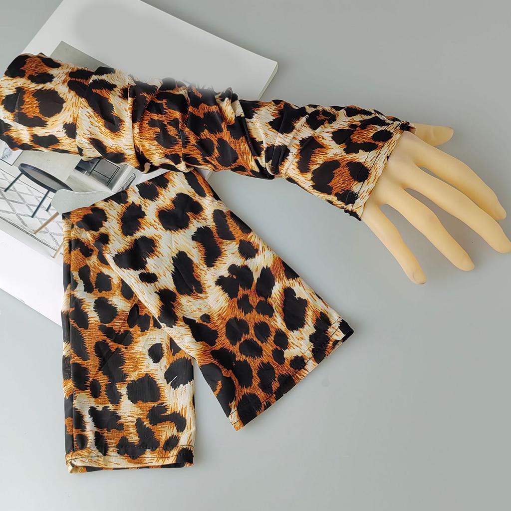 Fashion Leopard Print Long Gloves For Women Men Cooling Arm Sleeves Soft Polyester Arm Covers Outdoor Activity Accessory
