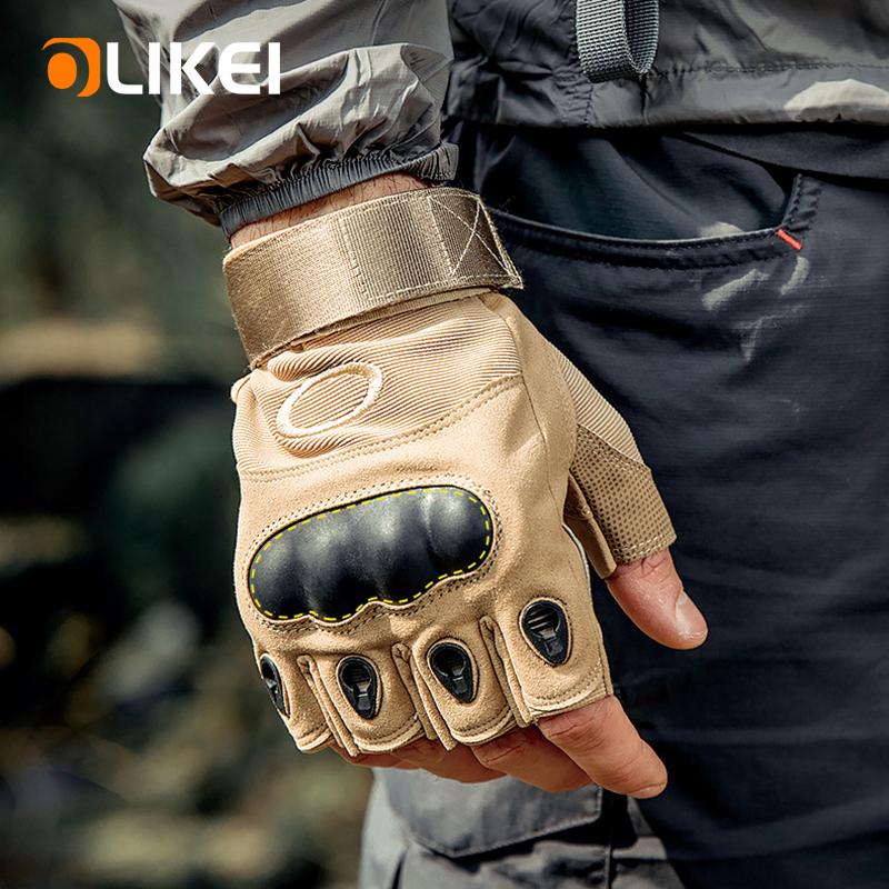 OLIKEI Half Finger Tactical Gloves for Men Hard Shell Military Gloves Anti-slip Wear-resistant Outdoor Climbing Gloves Motorcycle Cycling Gloves