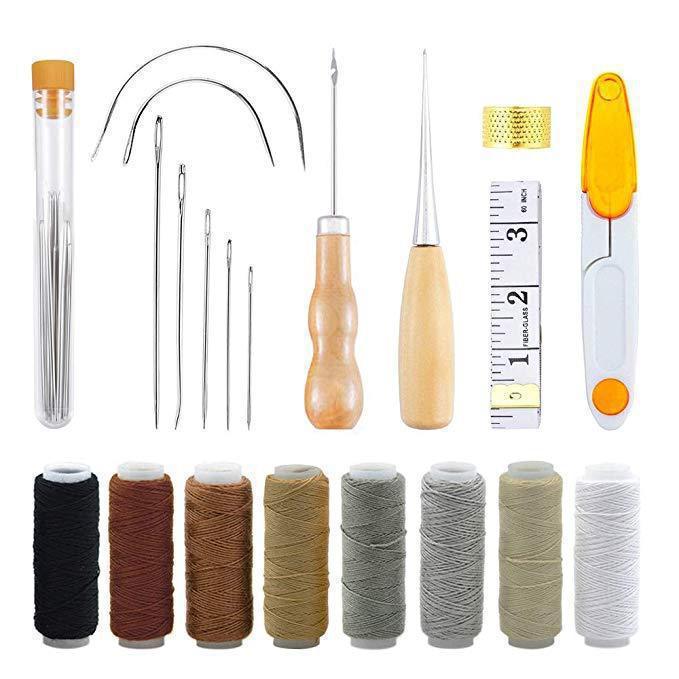 Leather Sewing Kit Leather Craft Tools Set Hand Stitching Needles Awl Waxed Thread for DIY Leather Working Craft Making