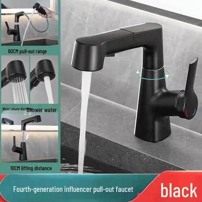 LINGJULI All-Copper Single Handle Pull-Out Bathroom Faucet