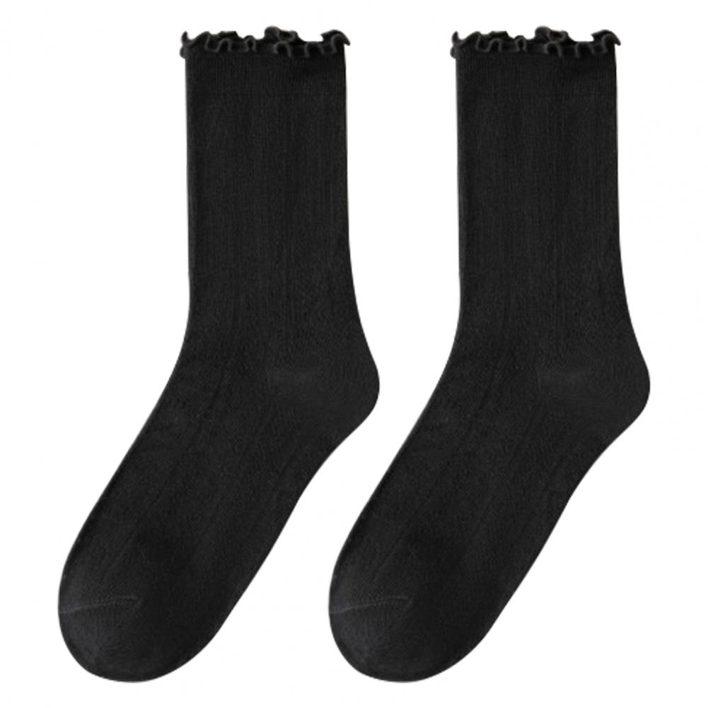 

1 пара женских летних носков средней длины с тонкими сборками и кружевом, противоскользящие, охлаждающие, однотонные, высокоэластичные, впитывающие пот, для взрослых, для дома One Size чёрный