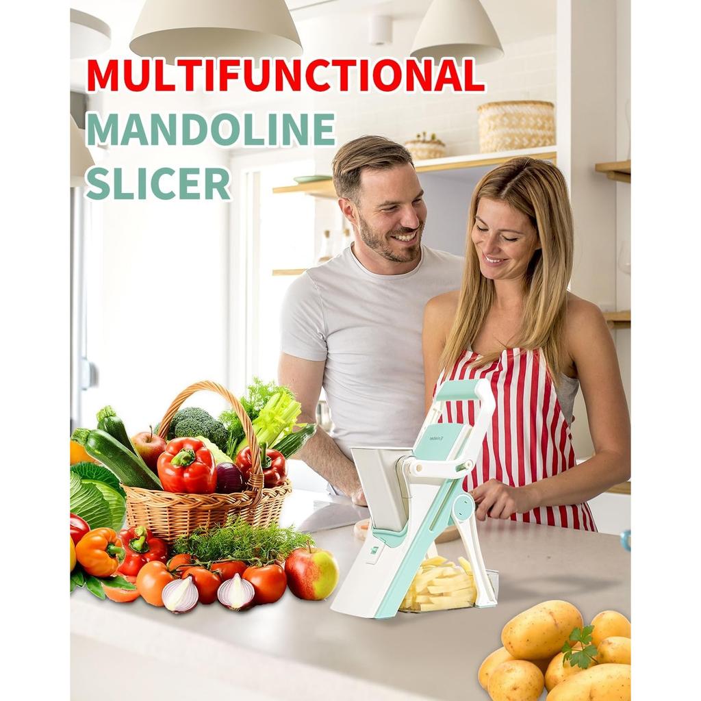 Vertical vegetable slicer and chopper Kitchen cabbage dicer, potato slicer with container, adjustable vegetable cutter,