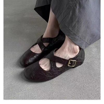 French Retro Mary Jane Small Leather Shoes Evening Shoes Ballet Shoes Flat Shoes Round Head Soft Sole Soft Surface Light Mouth Single Shoes Women
