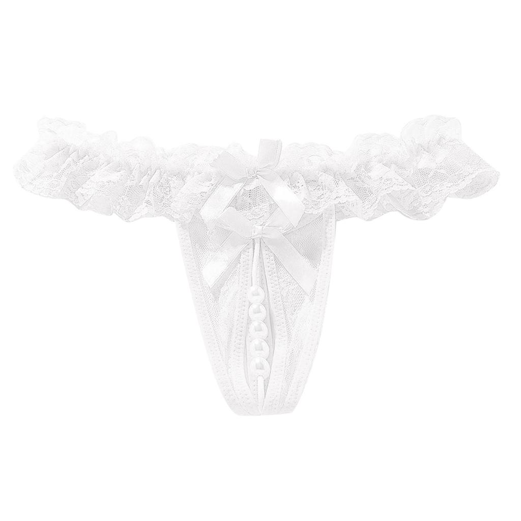 Women Lace Open Crotch Thong Hollow Out Sexy Pearl Massage Transparent Lace Panties Low Waist Sexy Lingerie T-Back Porn G-String