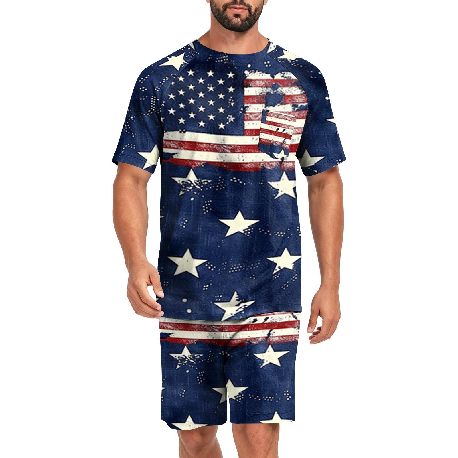 

Men s Short Sleeve Pajama Set Lightweight Breathable Soft Fabric Lounge Wear Comfortable Fit Summer Homewear L тёмно-синий