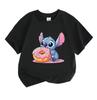 Kids Boys Girls 100% Cotton Crew Neck Short Sleeve T-Shirt, Cute Cartoon Alien Eating Pink Donut Printed Casual Soft Summer Tee for Children Daily Wea