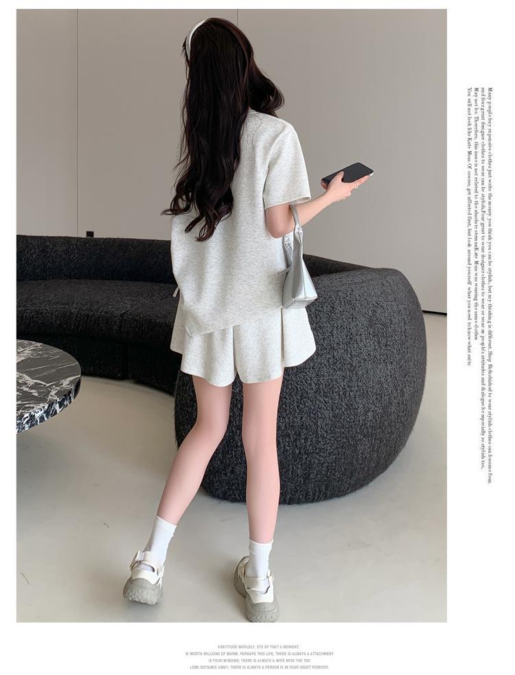 2026 Rhinestone Maternity Summer Outfit: Loose Short-Sleeve Top & Skirt Set for Slimming and Tummy-Covering.