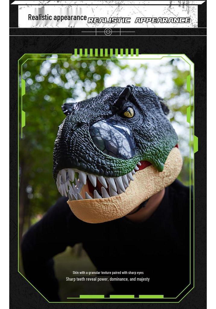 Electric Luminous Dinosaur Mask with Movable Mouth - Funny Tyrannosaurus Rex Headgear for Halloween