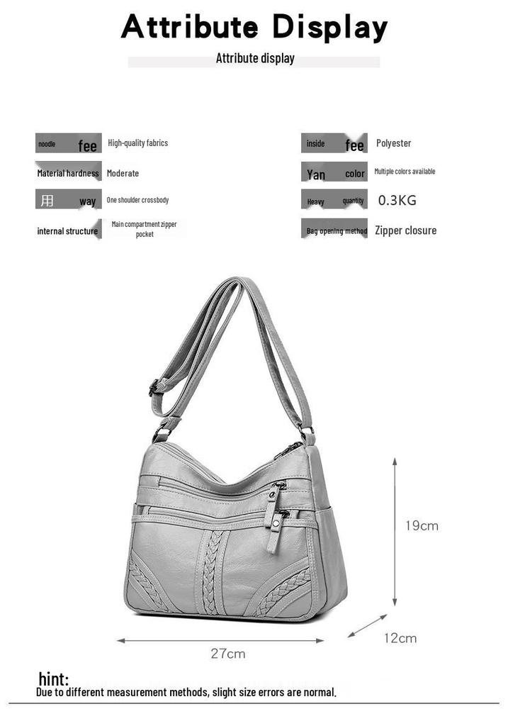 Korean Style Multi-Layer Soft Leather Crossbody Bag for Women - 2025 Large Capacity, Versatile Single Shoulder Bag for Moms
