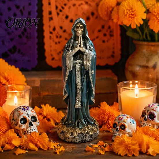 Gruselige Party Tischdekoration Gotische Betende Skelettstatue, Halloween Harzfigurine, Heiligenfigur Skulptur für Tag der Toten Schreibtisch