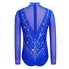 Dívčí trikot s rolákem a dlouhým rukávem, síťované díly, třpytivé kamínky, skrytý zip na zádech, gymnastický body
