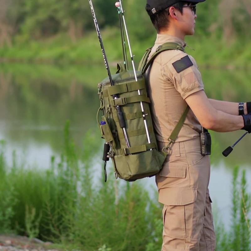 Fishing Backpack, Fishing Bag Fishing Tackle Backpack Fishing Rod Holder Bag Watertight Tackle Bag Shoulder Slings Bag