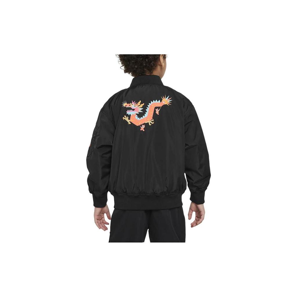 Nike Jacket Long Sleeve Embroidered Pattern Casual Kids jackets Black HF7090-010