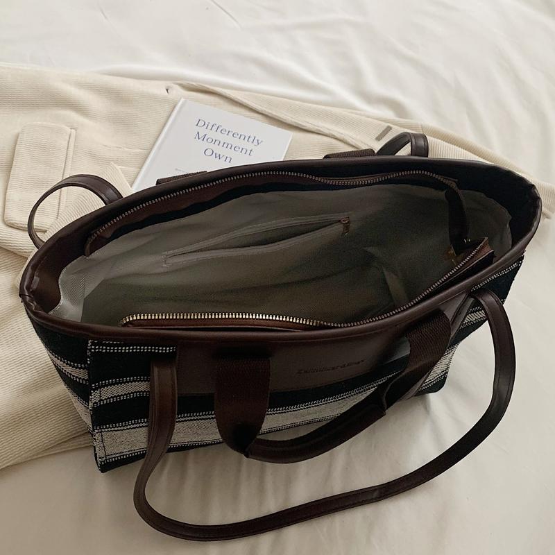 Luxury Design Shoulder Bag Large Capacity Office Lady Handbag Stripe Purse Laptop Satchels Bag Fashion Tote Bags for Women Trend