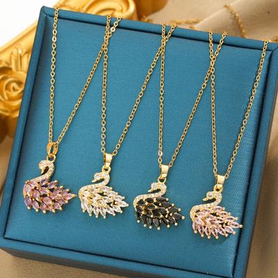 Zircon Inlaid Swan Pendant Titanium Steel Necklace for Women, Niche and Versatile Collarbone Chain Titanium Steel Chain
