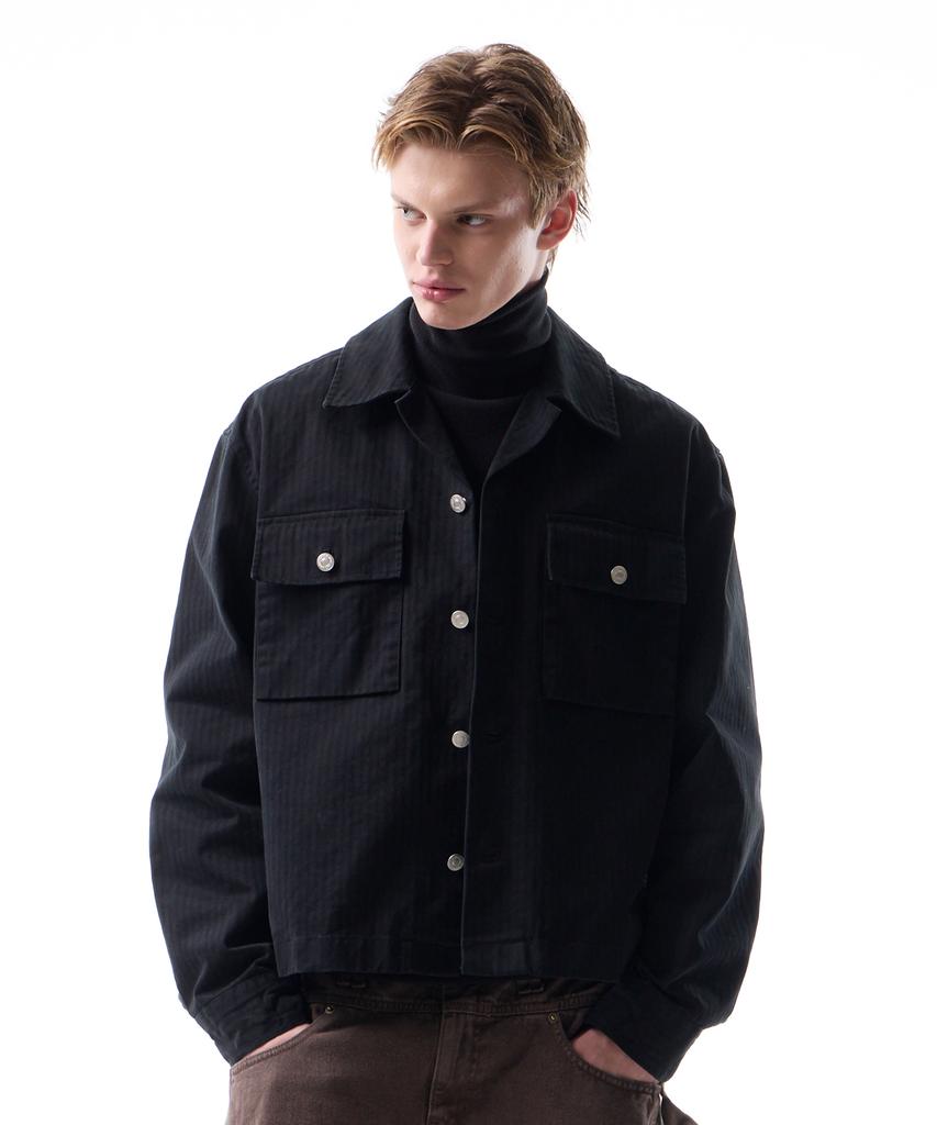 LEARVE Terre Herringbone Vintage M-43 Hbt Crop Jacket Black