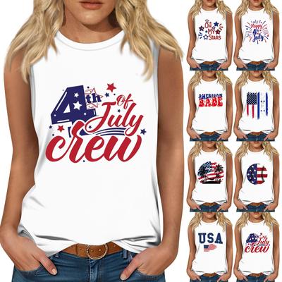 Women's Fashion Independence Day Print Round Neck Sleeveless T-shirt Top