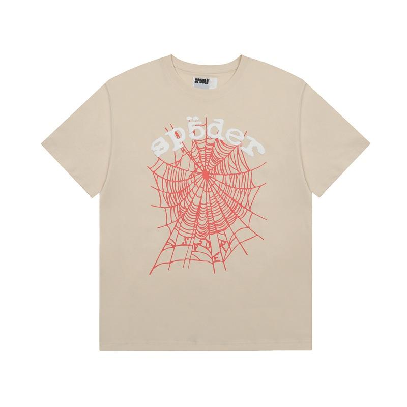 Foreign Trade Meichao Sp5der555555 Spider Web Printing Summer Loose Trend Men's and Women's Couples Short Sleeve T-Shirt Summer