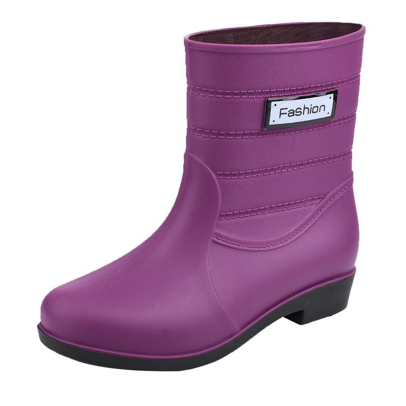 New fashion rain shoes women's medium tube warm rain boots non-slip water shoes work rubber shoes adult cotton water boots overshoes