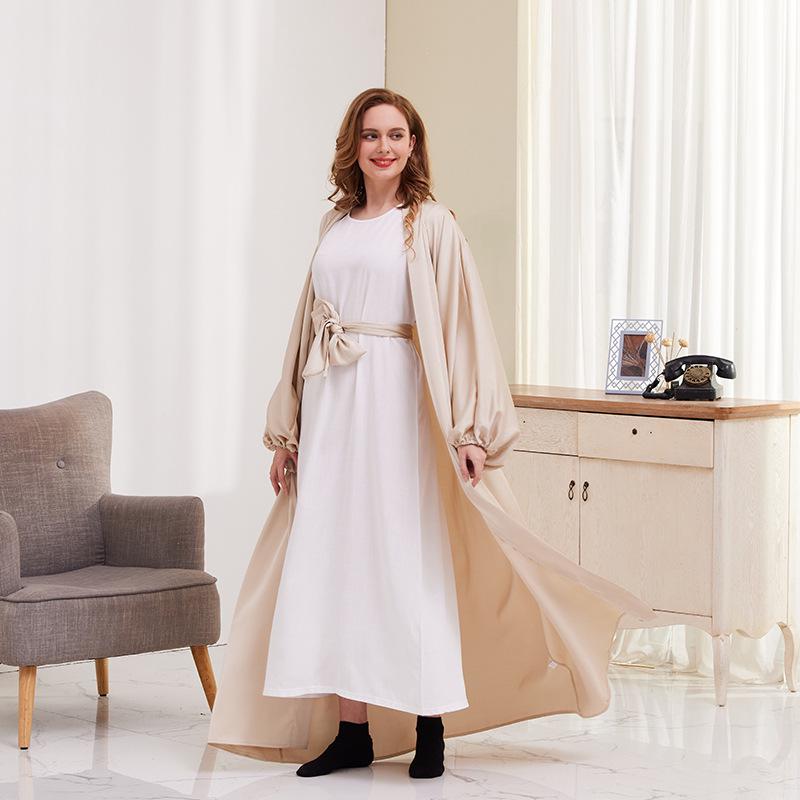 XG2058 Elegant Dubai Puff Sleeve Cardigan and Long Muslim Dress - Summer European and American Style