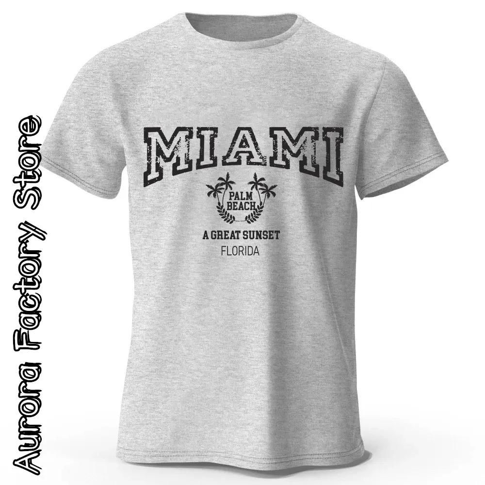 

MIAMI Printing T-Shirt Summer Men Casual Cotton O-Neck Tops Tees Male Fashion Camiseta Short Sleeve Clothing Vintage Streetwear 4XL