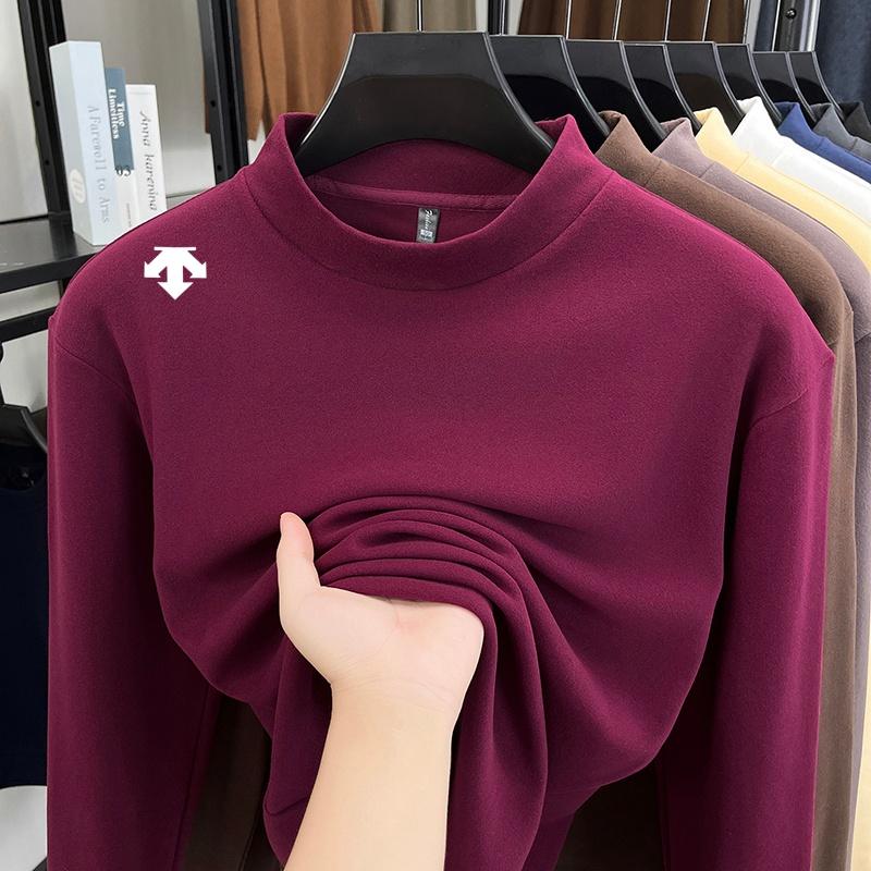 Wovey Heren Halve Hoge Hals Pullover Basishemd Herfst Winter Exquisite Print Lange Mouw T-shirt Mode Herenkleding 4XL
